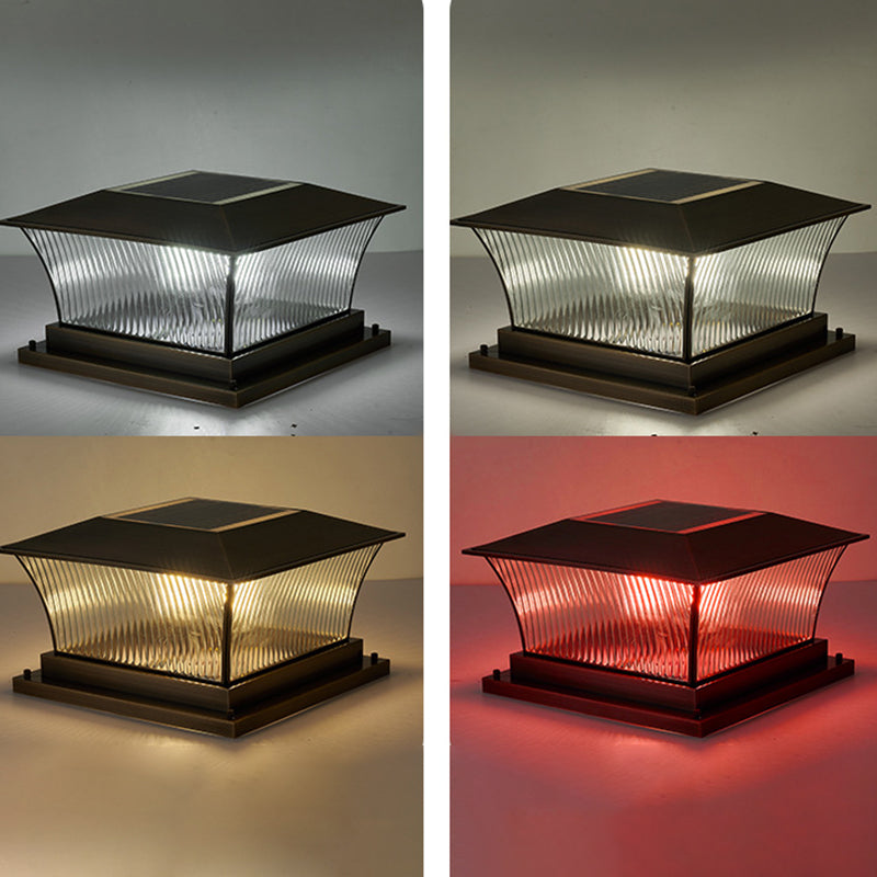 Rectangular Shape Metal Outdoor Lights Modern Style 1 Light Solar Pillar Lamp in Bronze