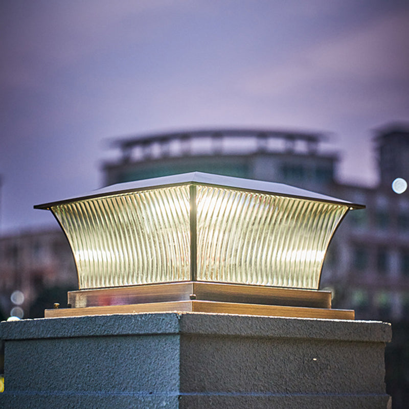 Rectangular Shape Metal Outdoor Lights Modern Style 1 Light Solar Pillar Lamp in Bronze
