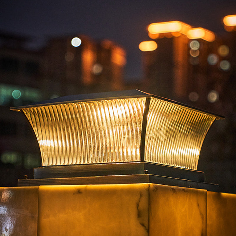 Rectangular Shape Metal Outdoor Lights Modern Style 1 Light Solar Pillar Lamp in Bronze
