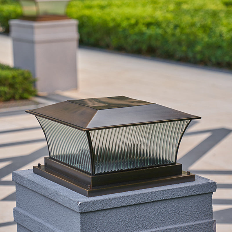 Rectangular Shape Metal Outdoor Lights Modern Style 1 Light Solar Pillar Lamp in Bronze