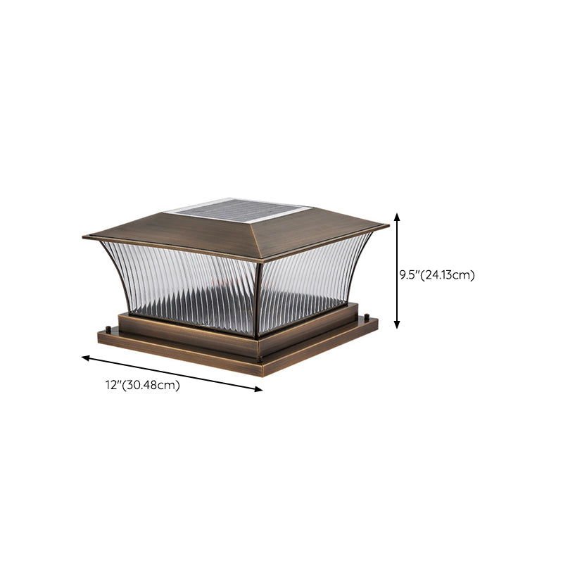 Rectangular Shape Metal Outdoor Lights Modern Style 1 Light Solar Pillar Lamp in Bronze