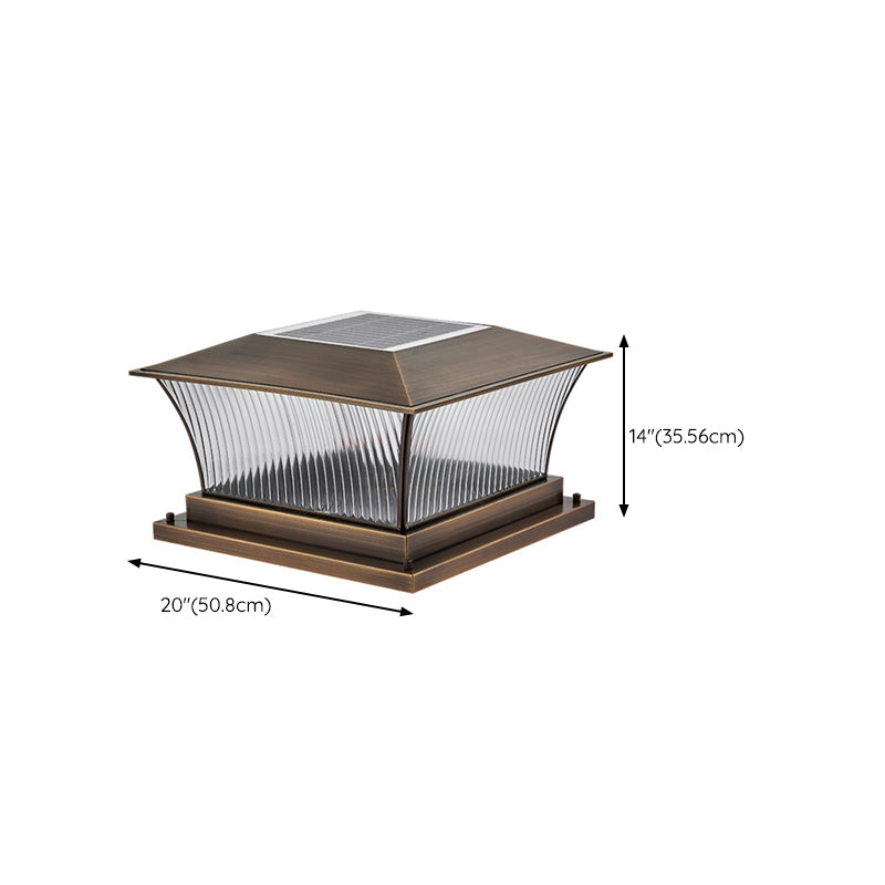 Rectangular Shape Metal Outdoor Lights Modern Style 1 Light Solar Pillar Lamp in Bronze