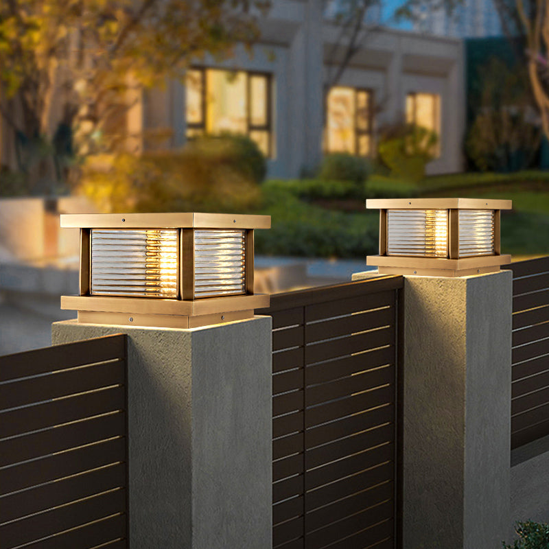 Modern Simple Outdoor Light Square Shape Copper Pillar Lamp for Outdoor