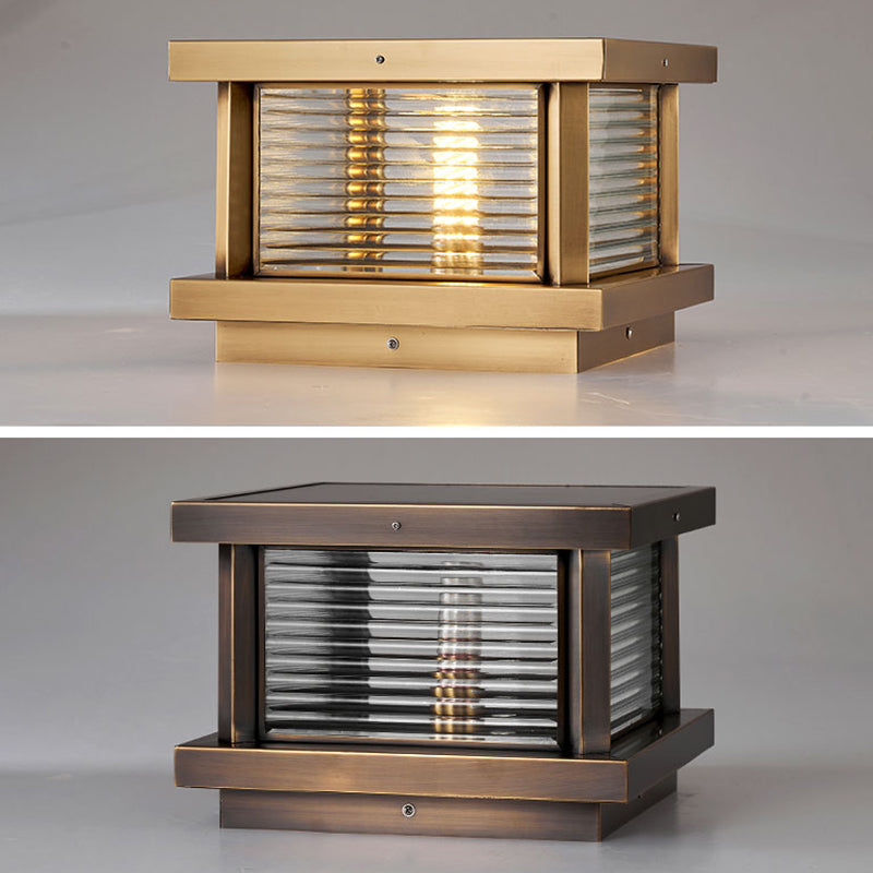 Modern Simple Outdoor Light Square Shape Copper Pillar Lamp for Outdoor