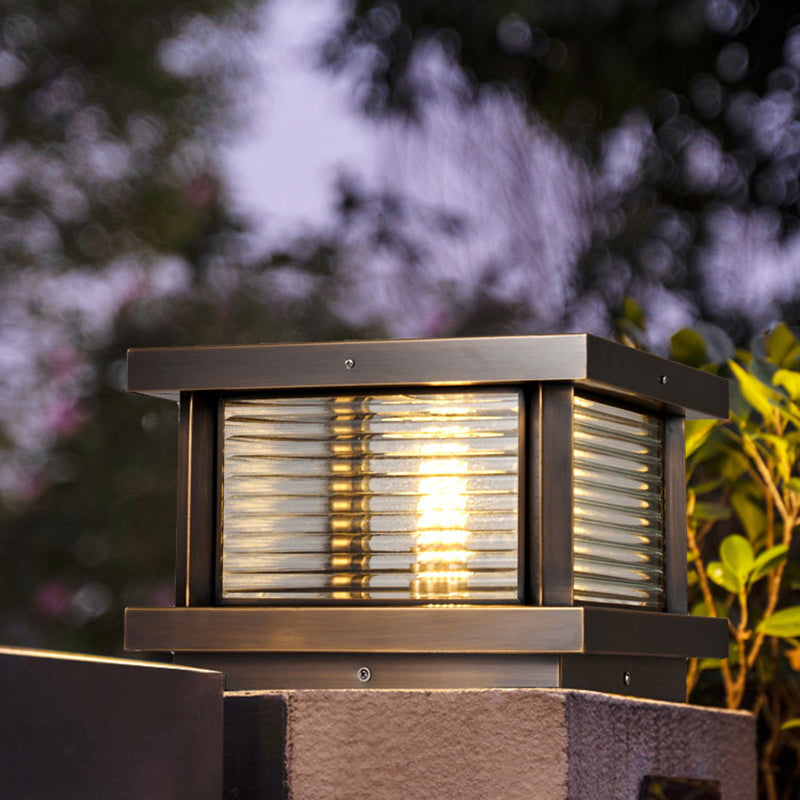 Modern Simple Outdoor Light Square Shape Copper Pillar Lamp for Outdoor