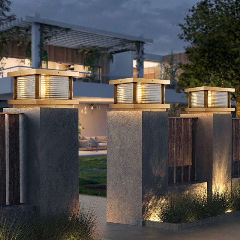 Modern Simple Outdoor Light Square Shape Copper Pillar Lamp for Outdoor