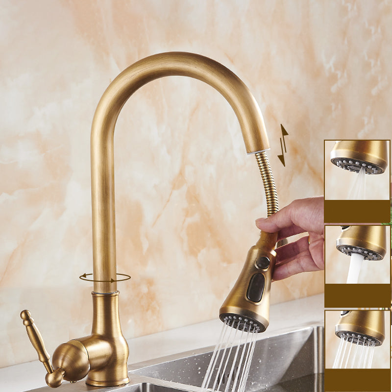 Traditional Single Level Kitchen Faucet Lead Free Faucet in Gold