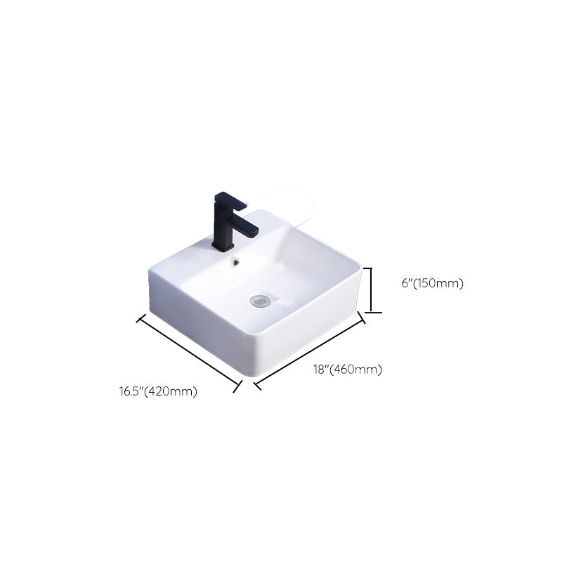 Modern Bathroom Sink Ceramic Rectangular White with Single Faucet Hole Vessel Sink