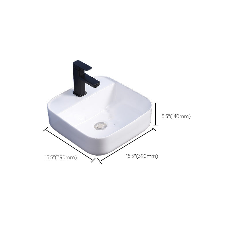 Modern Bathroom Sink Ceramic Rectangular White with Single Faucet Hole Vessel Sink