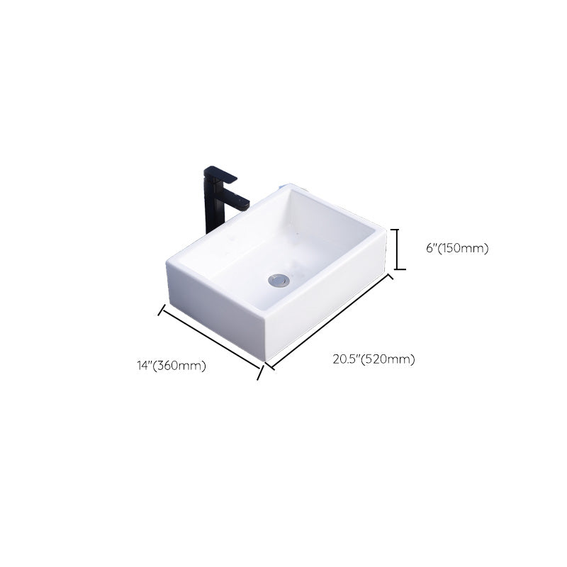 Modern Bathroom Sink Ceramic Rectangular White with Single Faucet Hole Vessel Sink