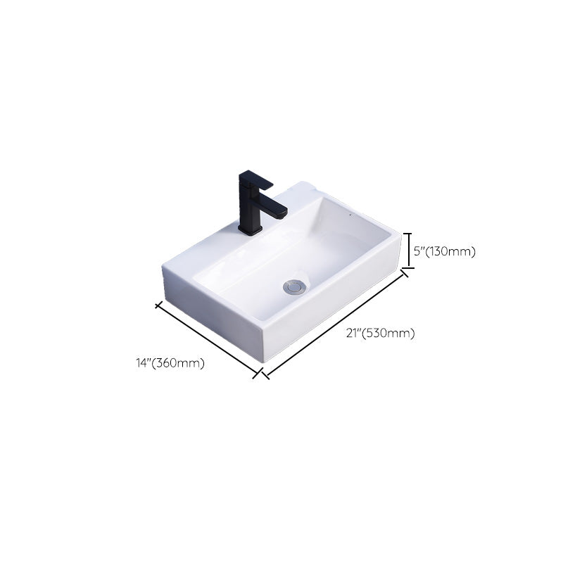 Modern Bathroom Sink Ceramic Rectangular White with Single Faucet Hole Vessel Sink