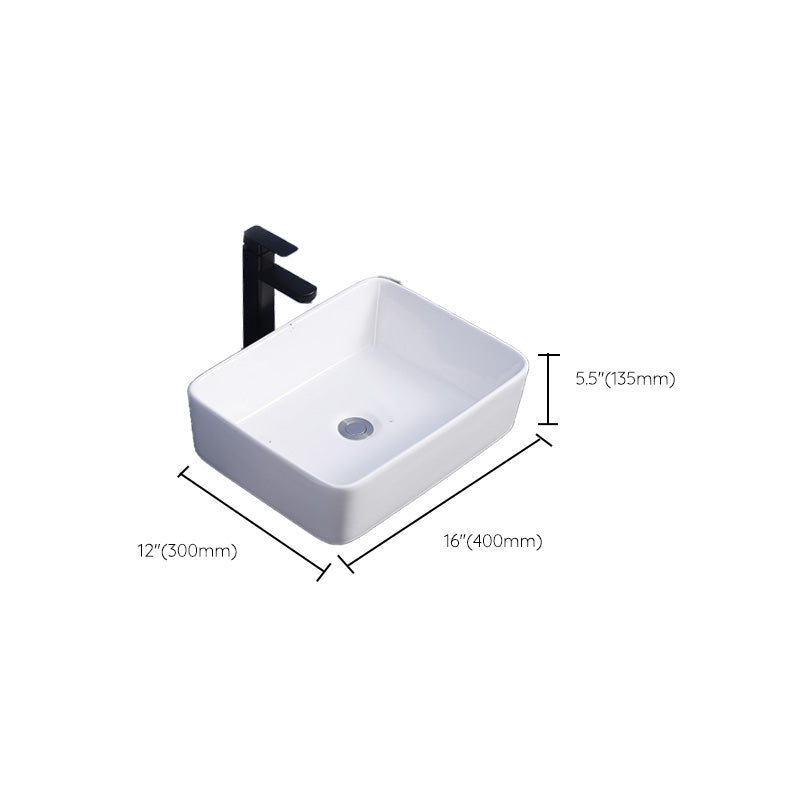 Modern Bathroom Sink Ceramic Rectangular White with Single Faucet Hole Vessel Sink