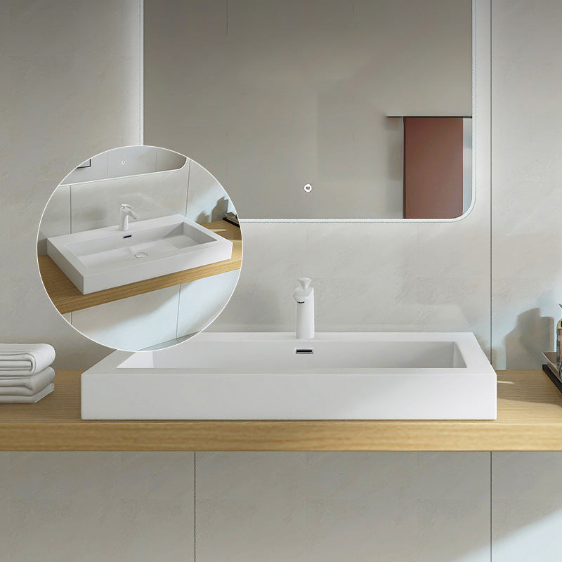 Modern Bathroom Sink Man Made Rock Rectangular Vessel Bathroom Sink with Pop-Up Drain