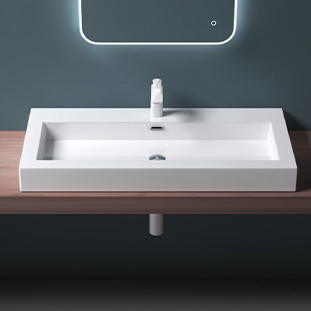 Modern Bathroom Sink Man Made Rock Rectangular Vessel Bathroom Sink with Pop-Up Drain