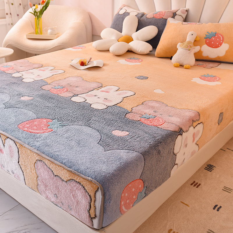 Micro Flannel Sheet Cartoon Print Breathable Ultra-Soft Non-Pilling Sheet