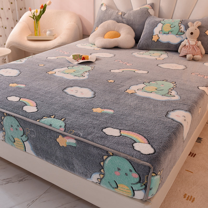 Micro Flannel Sheet Cartoon Print Breathable Ultra-Soft Non-Pilling Sheet