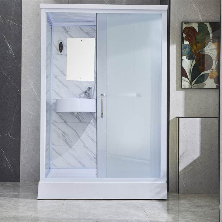 Single Sliding Tempered Glass Shower Stall Rectangle Frosted Shower Kit