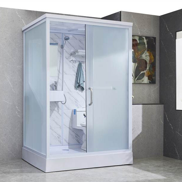 Single Sliding Tempered Glass Shower Stall Rectangle Frosted Shower Kit
