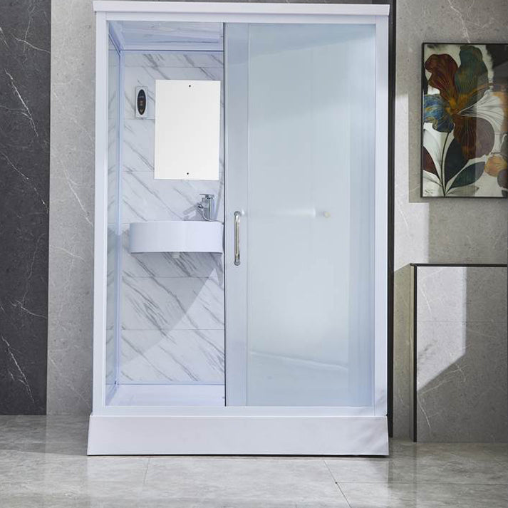 Single Sliding Tempered Glass Shower Stall Rectangle Frosted Shower Kit