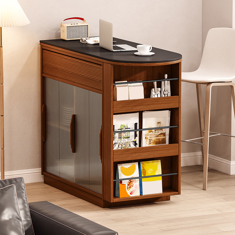 Modern Stone Bar Table Pine Wood Base with Lockers for Living Room