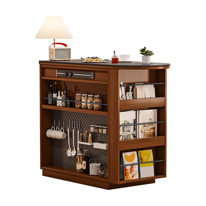 Modern Stone Bar Table Pine Wood Base with Lockers for Living Room