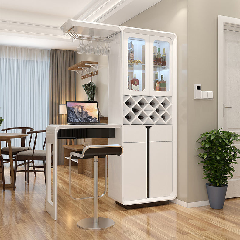 Modern Rectangle Bar Table Artificial Wood Base with Wine Cabinet for Living Room