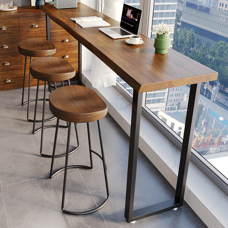 Modern Rectangle Wood Bar Table Metal Base for Milk Tea Shop
