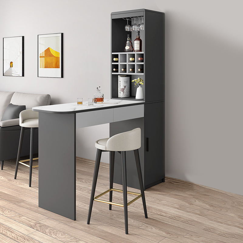 Fixed Rectangle Bar Table Set 1/2/3/5 Pcs Upholstered Stools and Bar Table with Wine Rack