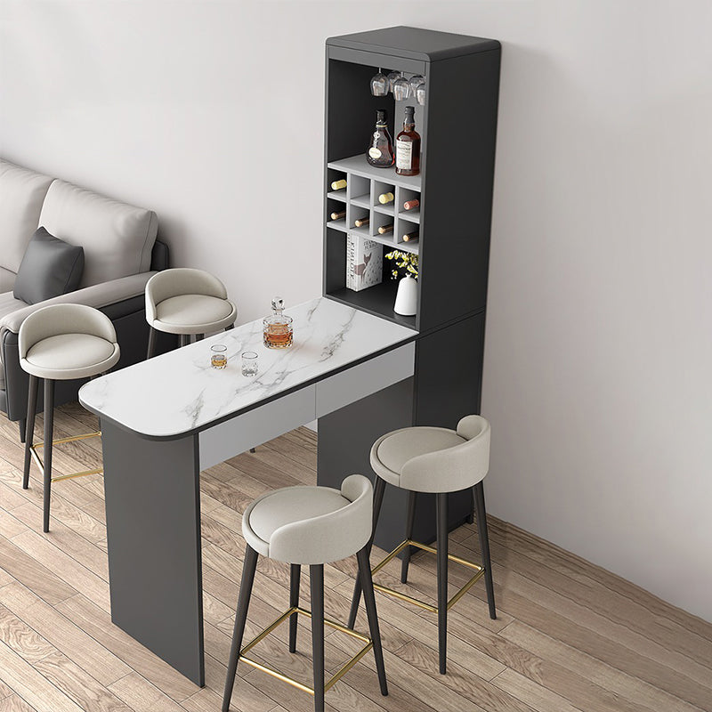 Fixed Rectangle Bar Table Set 1/2/3/5 Pcs Upholstered Stools and Bar Table with Wine Rack