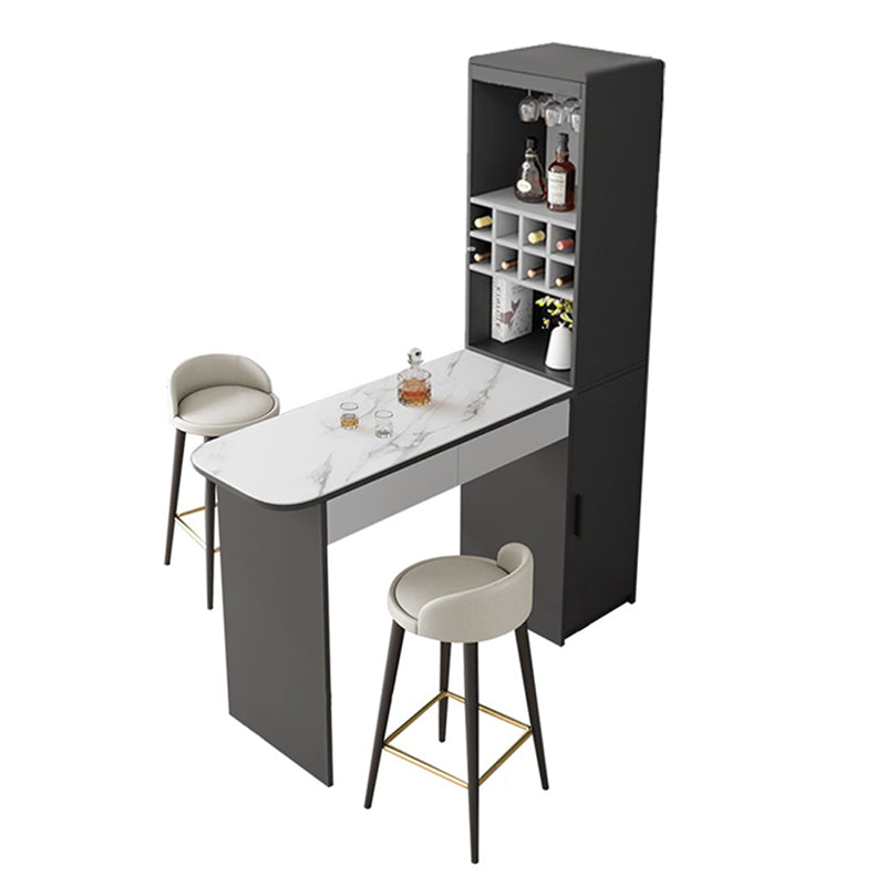 Fixed Rectangle Bar Table Set 1/2/3/5 Pcs Upholstered Stools and Bar Table with Wine Rack