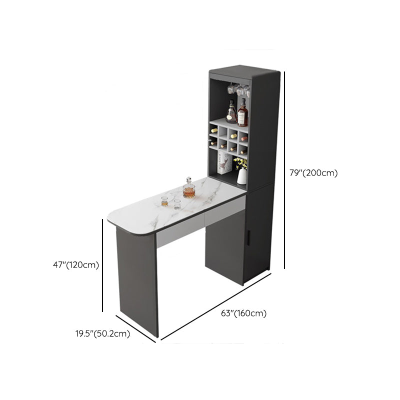 Fixed Rectangle Bar Table Set 1/2/3/5 Pcs Upholstered Stools and Bar Table with Wine Rack