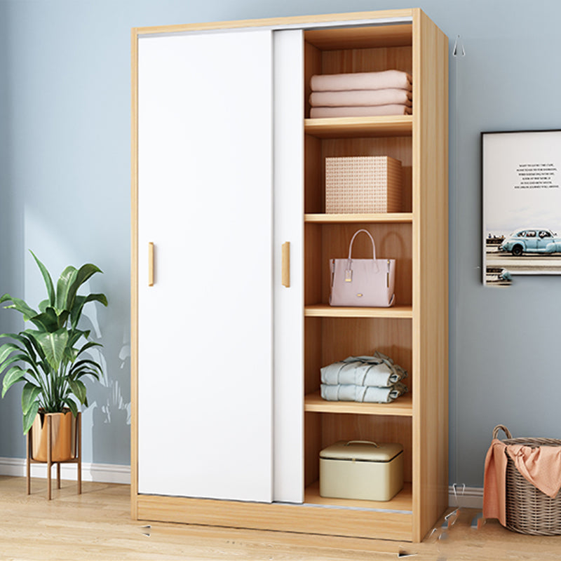 Wood Frame Wardrobe Freestanding Wardrobe Armoire with Shelves and Clothes Rail