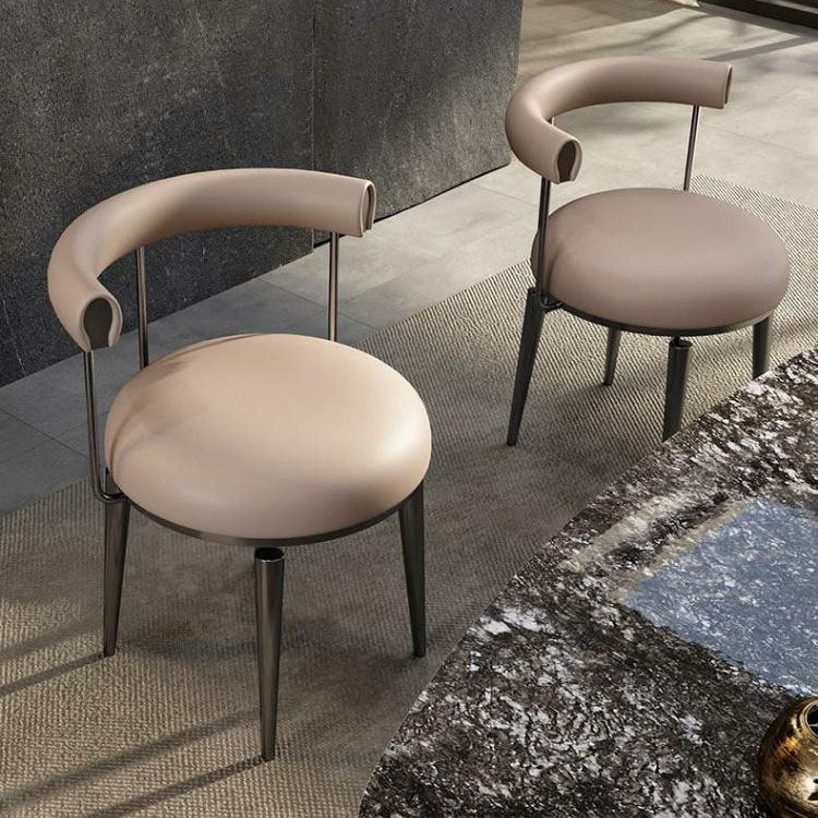 Upholstered Arm Chair Glam Style Open Back Dining Chairs with Metal Legs