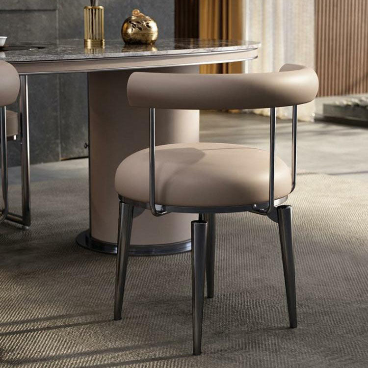 Upholstered Arm Chair Glam Style Open Back Dining Chairs with Metal Legs