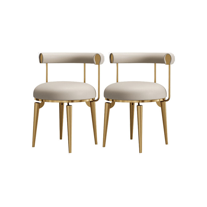 Upholstered Arm Chair Glam Style Open Back Dining Chairs with Metal Legs