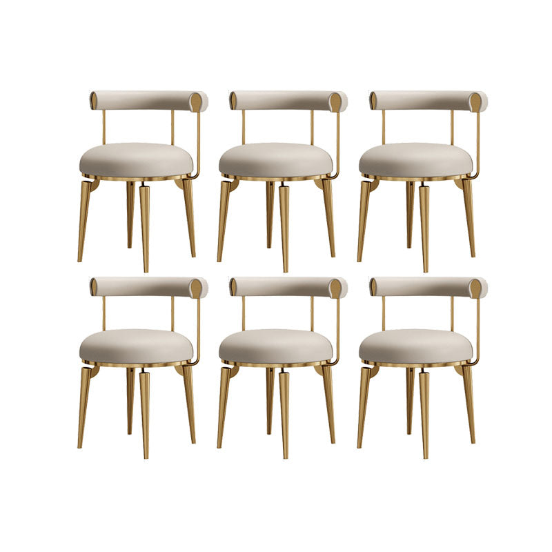 Upholstered Arm Chair Glam Style Open Back Dining Chairs with Metal Legs