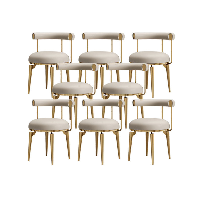Upholstered Arm Chair Glam Style Open Back Dining Chairs with Metal Legs