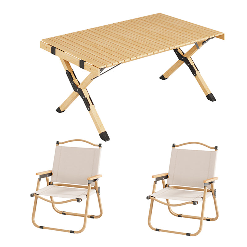 Natural Rectangular Camp Set 1/3/5 Pcs Beech Wood Fold and Store Table and Chairs