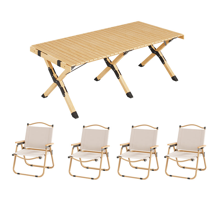 Natural Rectangular Camp Set 1/3/5 Pcs Beech Wood Fold and Store Table and Chairs