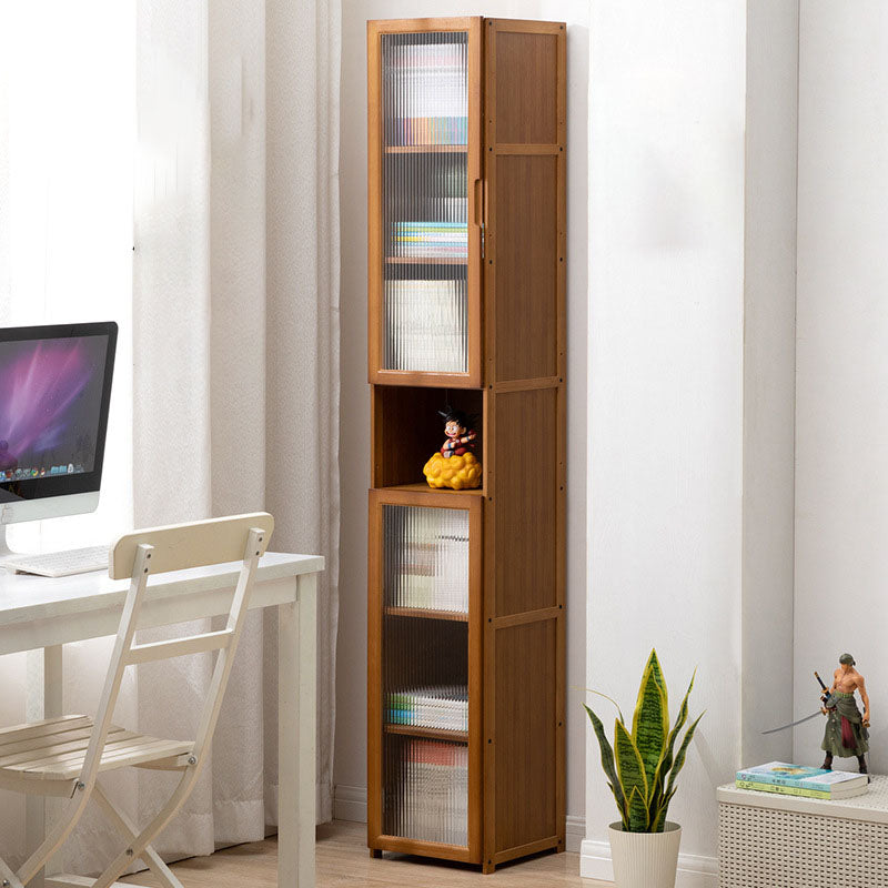 Contemporary Closed Back Bamboo Bookshelf Acrylic Bookcase with Cabinets