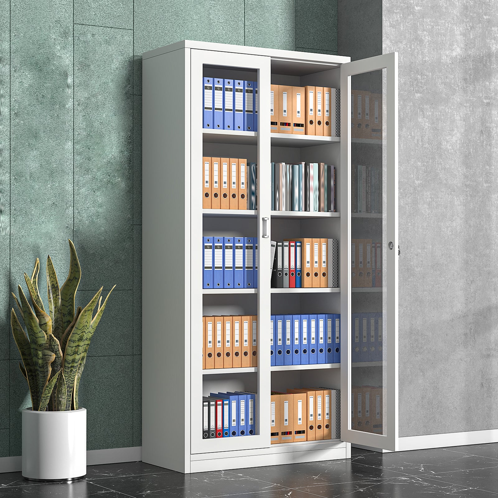 Modern Filing Cabinet Glass Doors File Cabinet with Storage Shelves for Office