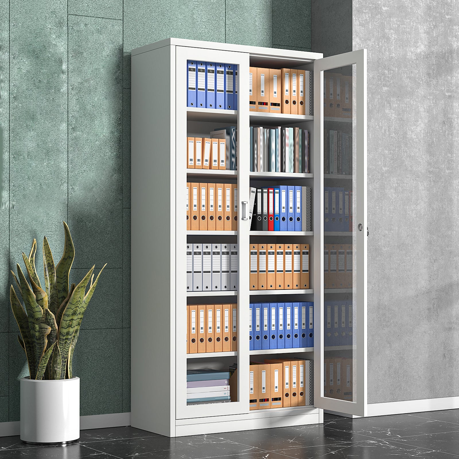Modern Filing Cabinet Glass Doors File Cabinet with Storage Shelves for Office