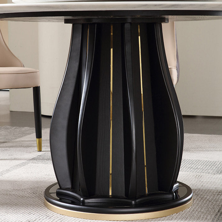 Contemporary Dining Table Stone and Solid Wood Dinette Table