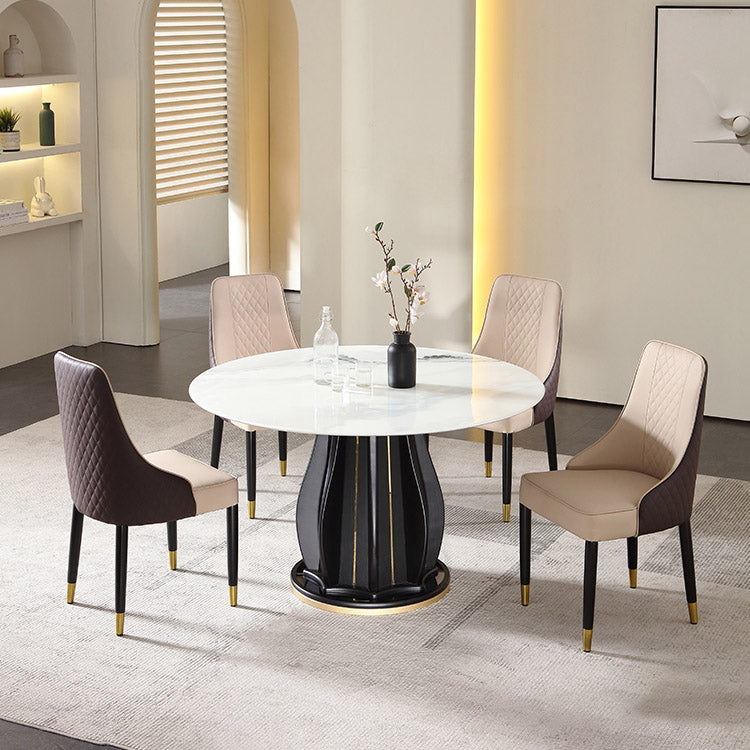 Contemporary Dining Table Stone and Solid Wood Dinette Table