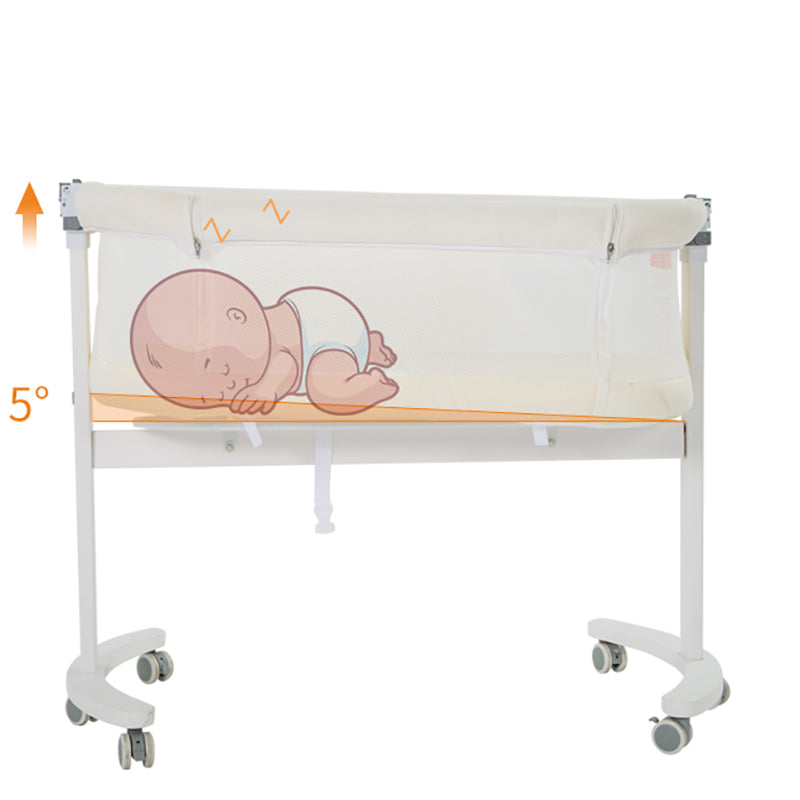 Modern Rocking Crib Cradle Metal Oval Bedside Bassinet with 4 Wheels