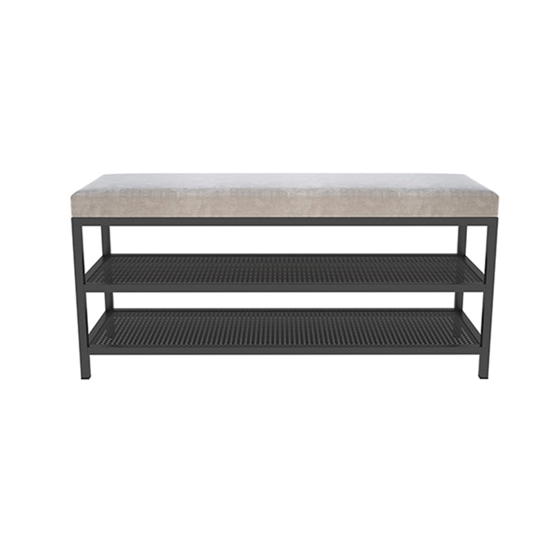 Glam Entryway Bench Cushioned Metal Seating Bench with Shoe Storage
