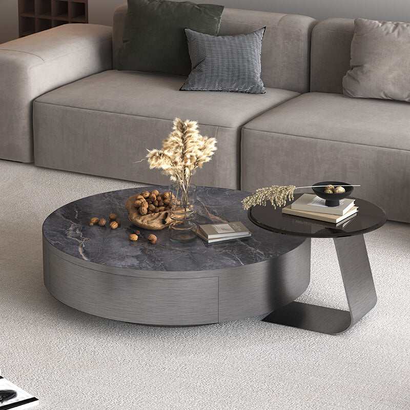 Black Coffee Table Slate 2 Piece Bunching Tables with Storage
