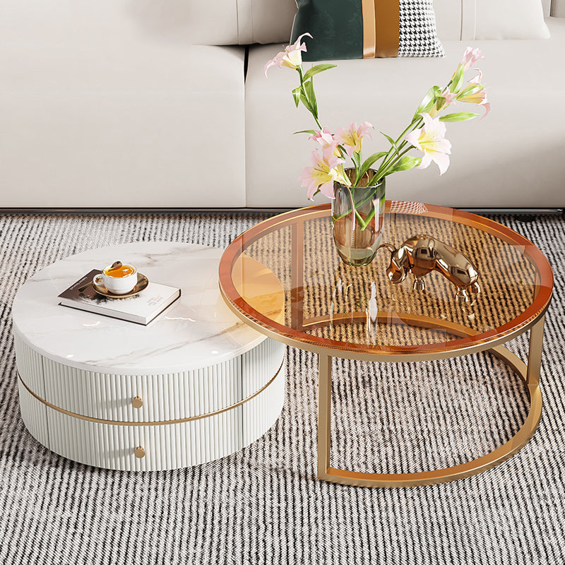 Glass Top Coffee Table Frame 2 Piece Nesting Tables with Golden Legs