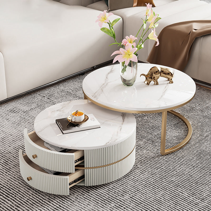 Glass Top Coffee Table Frame 2 Piece Nesting Tables with Golden Legs