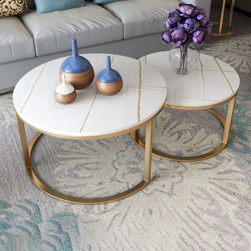 Slate Round Coffee Table Frame 2 Piece Nesting Tables for Living Room